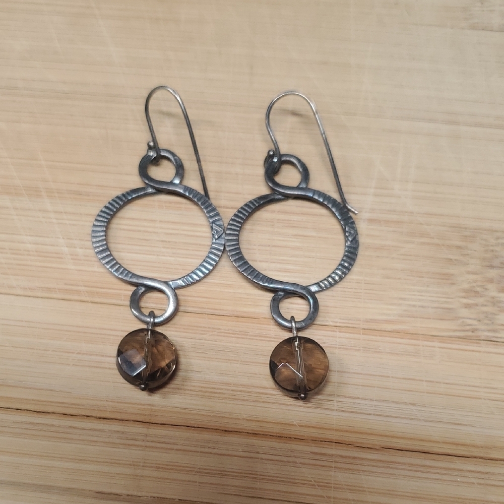 Silpada  made in Israel Hoop Earrings with Smokey Topaz Beads